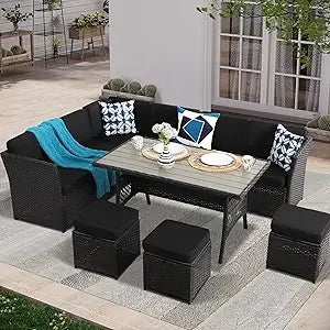 7 Piece Patio Furniture Set PE Wicker Rattan Dining Set