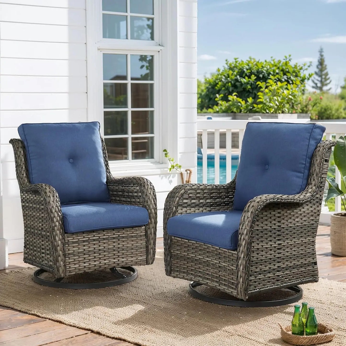 Outdoor Swivel Rocker Wicker Patio Chairs Set Of 2 Rattan