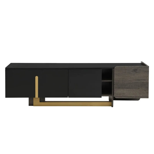 Modern Light Luxury TV Stand and Coffee Table Set, Wood Console with Storage Cabinet and Adjustable Shelves for Living Room