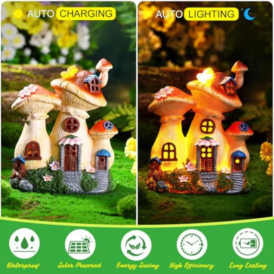 100 Pcs Fairy House Garden Kit Accessories Miniatures Fairy Figures Gnomes Mushroom House Solar Light Resin Dwarfs Statue Micro