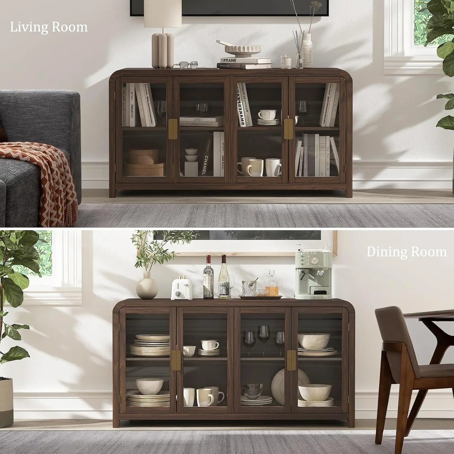 Oak Sideboard Buffet Cabinet With Storage And Adjustable Shelves