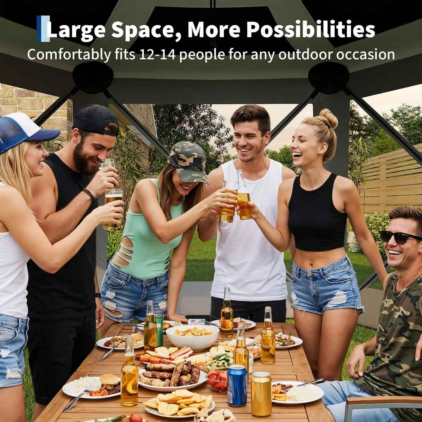 HiMISS Pop Up Gazebo Hexagon Canopy With Mosquito Netting