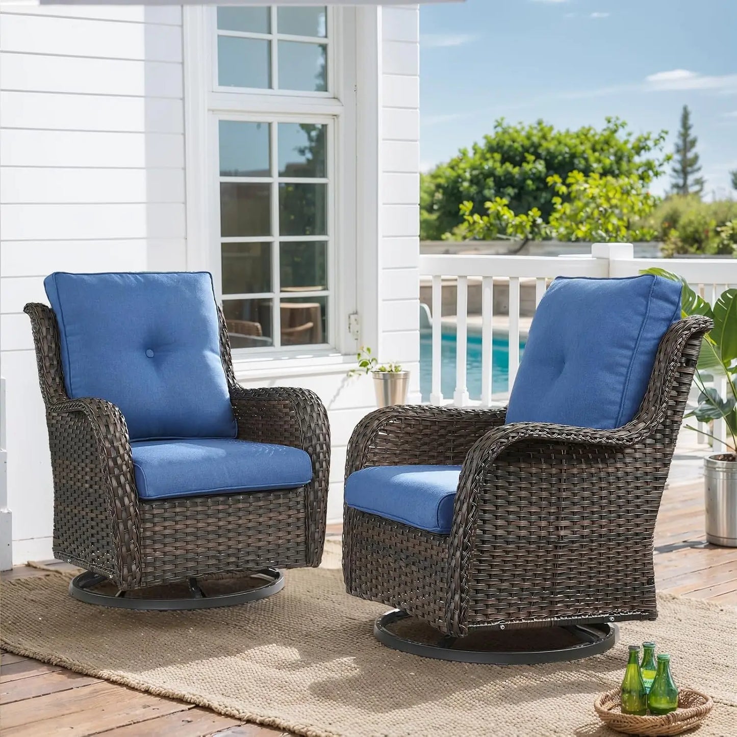 Outdoor Swivel Rocker Wicker Patio Chairs Rattan Garden Furniture Set