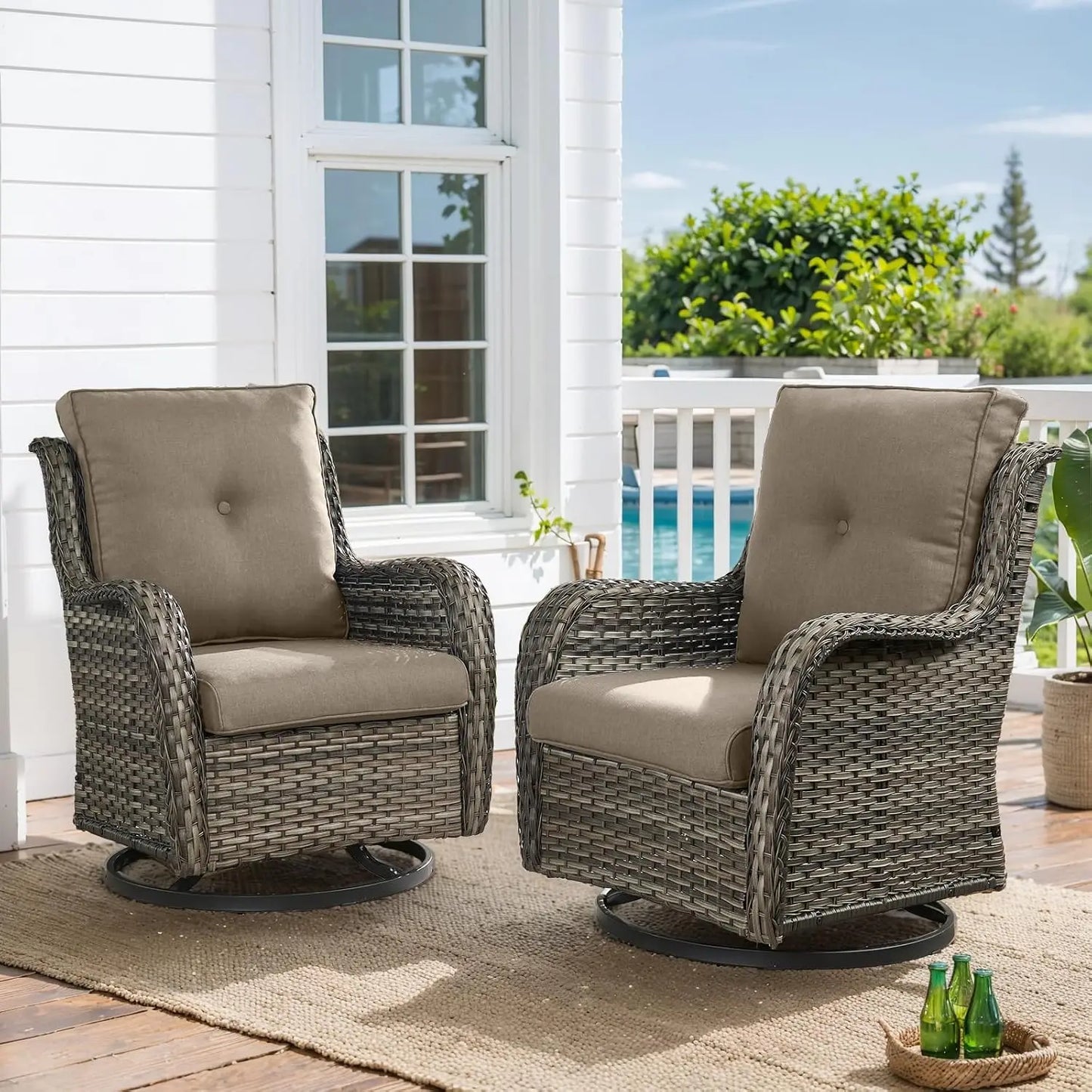 Outdoor Rattan Wicker Swivel Rocker Patio Chairs Set
