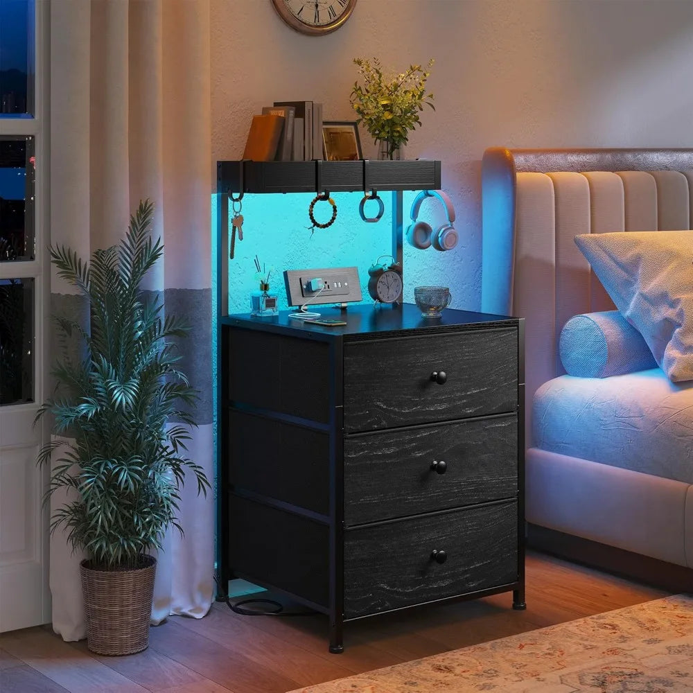 Night Stand Set of 2 With Charging Station And Led
