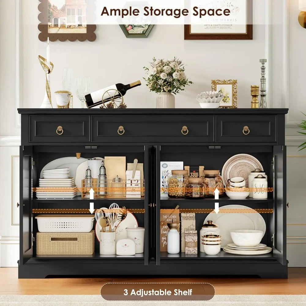 52.7" Large Buffet Cabinet Sideboard with 3 Drawers 4 Doors Wood Coffee Bar Kitchen Dining Room Storage, Customized