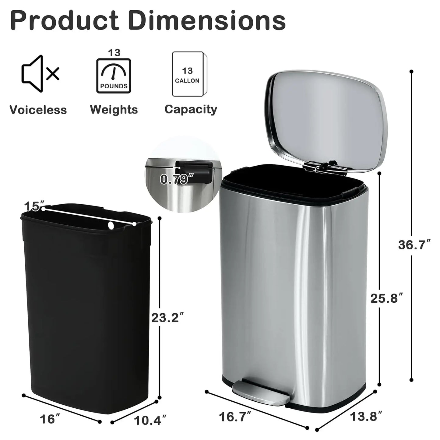 Stainless Steel Kitchen Trash Can With Lid And Foot Pedal