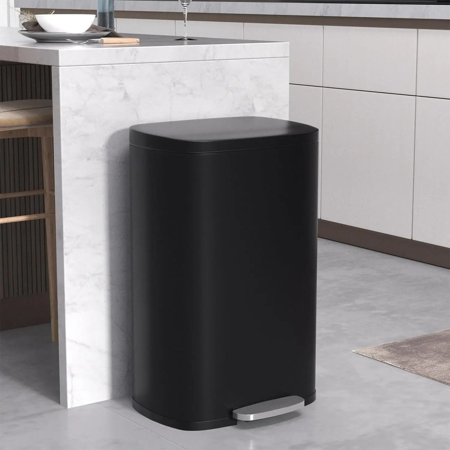 Stainless Steel Kitchen Trash Can With Lid And Foot Pedal