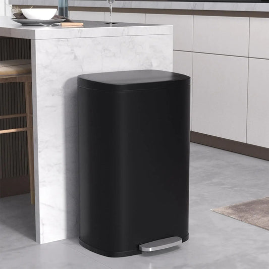 Stainless Steel Kitchen Trash Can With Pedal Lid And Bucket