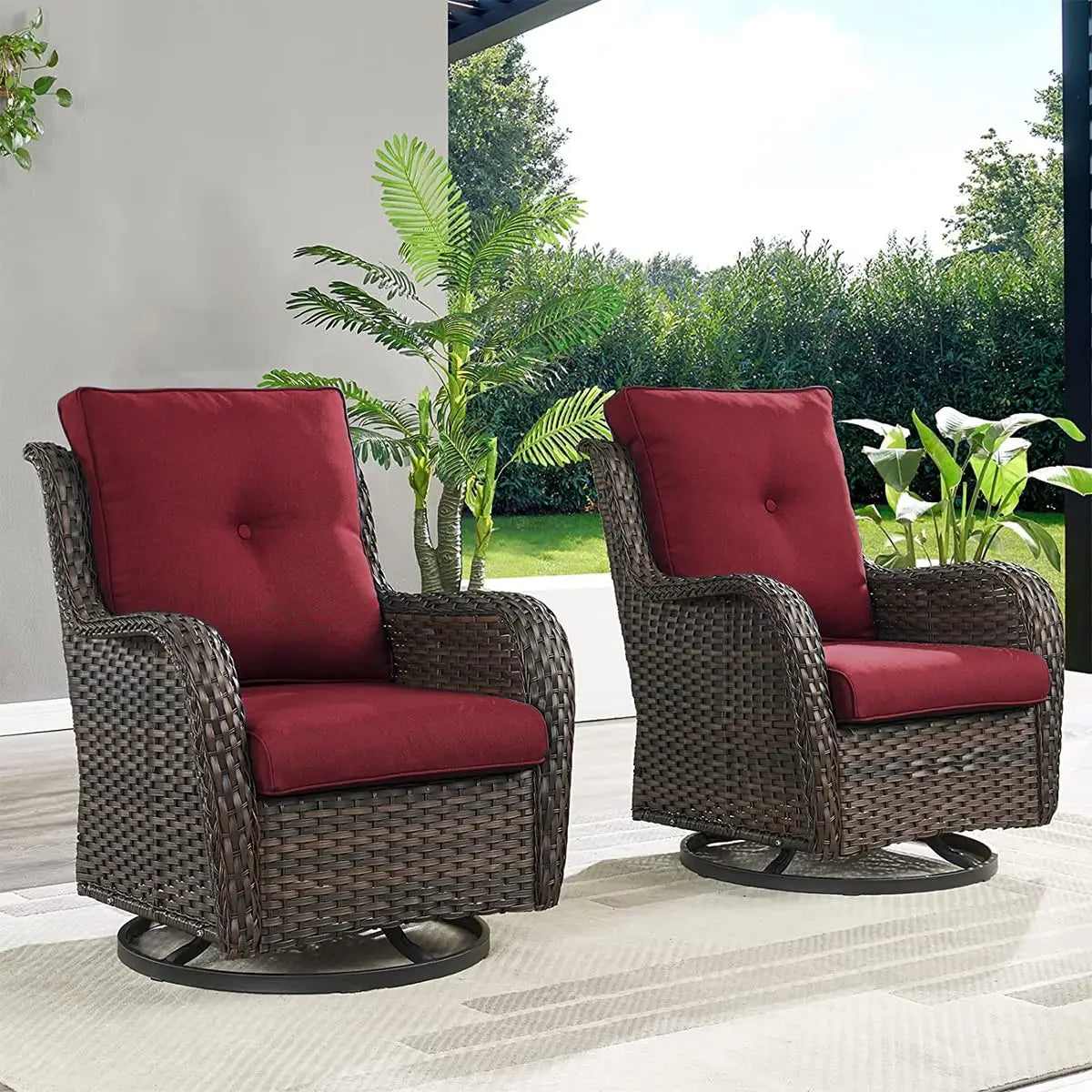 Outdoor Swivel Rocker Wicker Patio Chairs Rattan Set