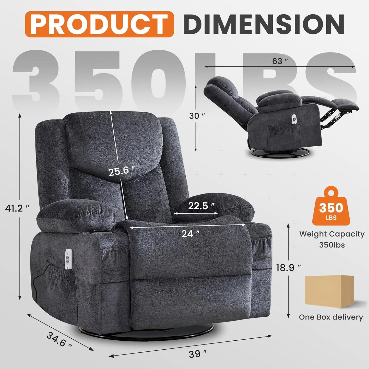 Swivel Recliner Chair With Massage And Heat And Cup Holders