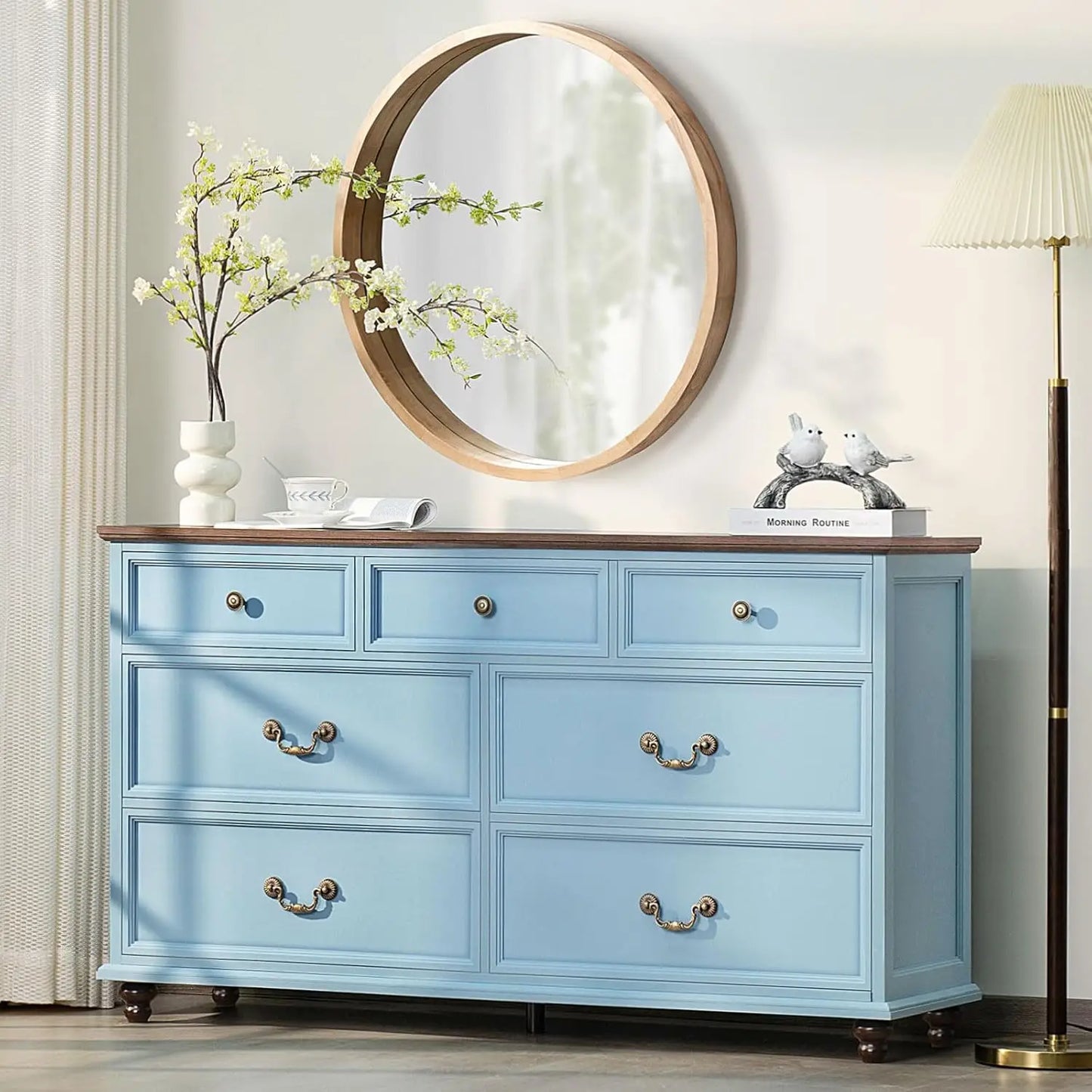 Farmhouse 54" 7 Drawers Dresser for Bedroom, Wide Wood Chest of Drawers w/ 4 Wooden Legs, Vintage Large Storage, Customized