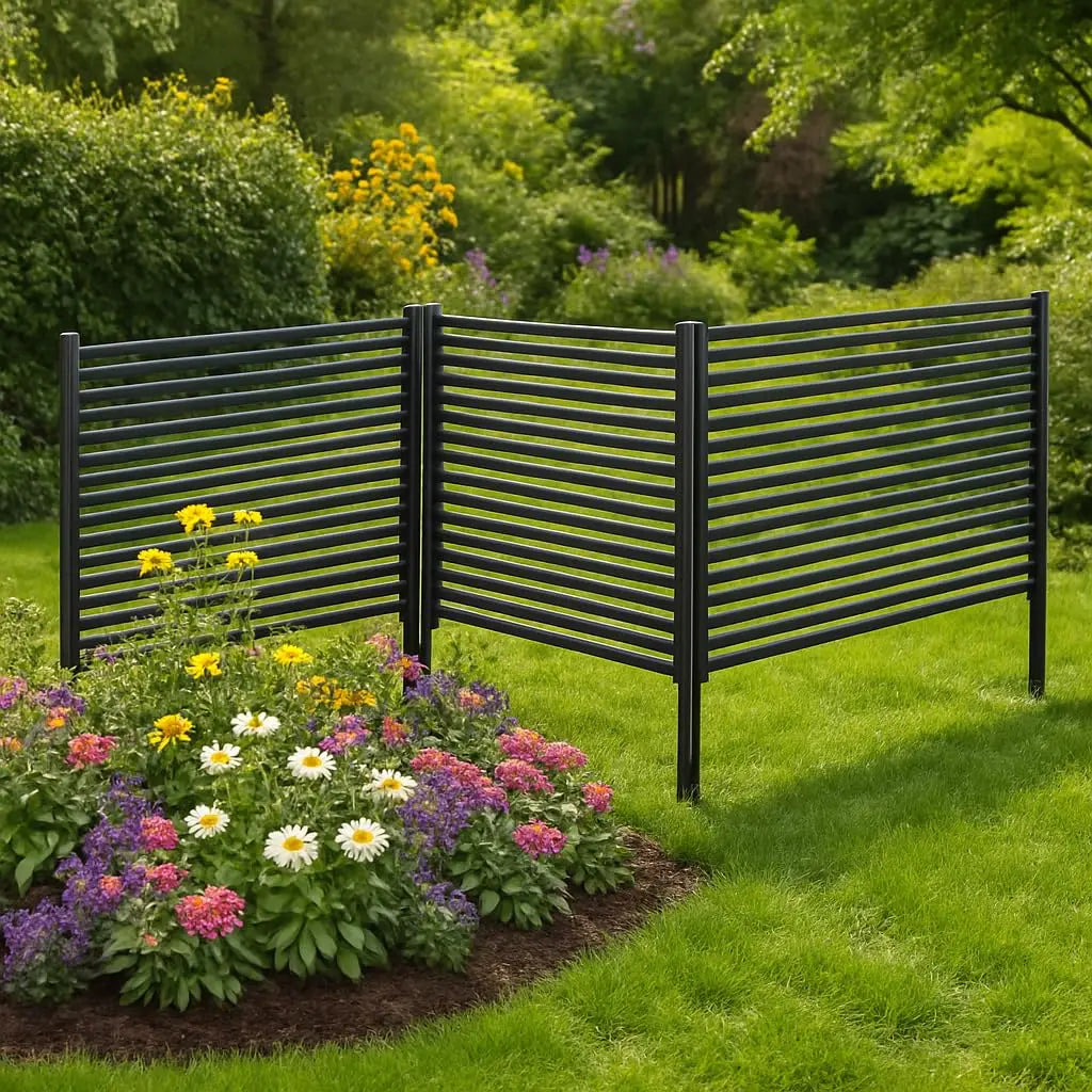 No-Dig Outdoor Privacy Screen Fence Kit, Rustproof 3-Panel 9FT Freestanding Metal Enclosure for AC Units, Pool Equipment, Trash