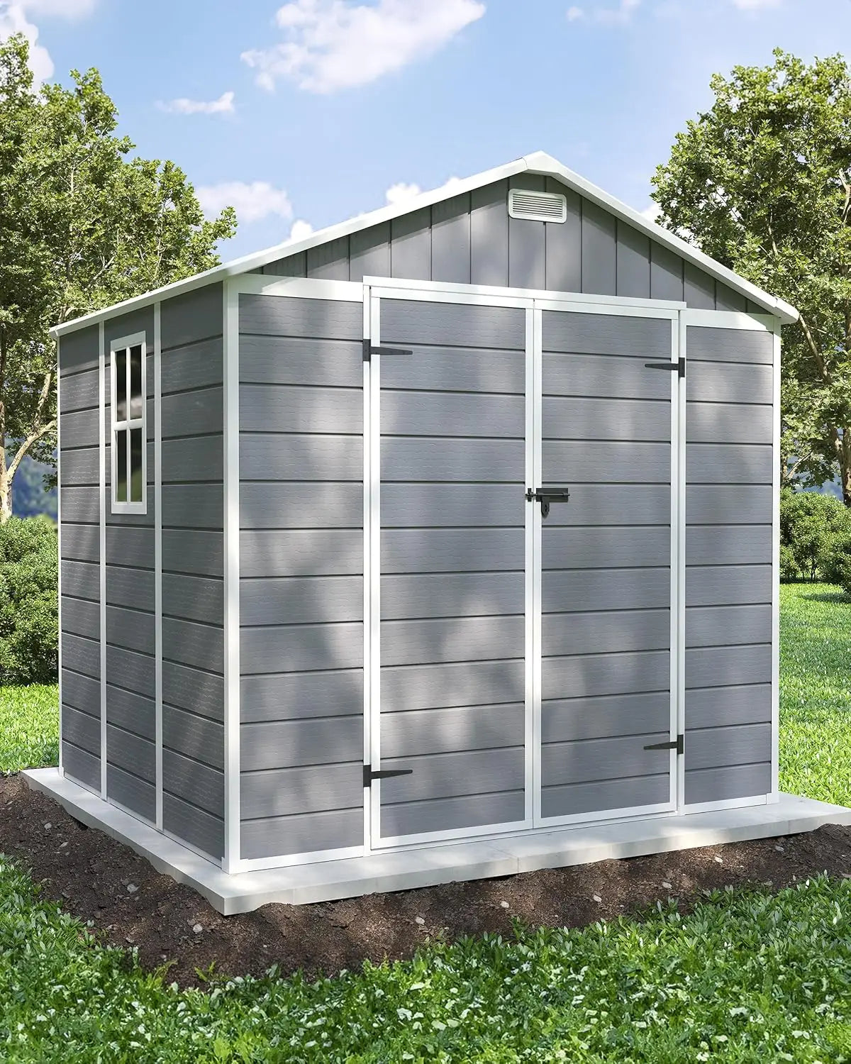 8x6 FT Storage Shed, Resin Outdoor Shed with Floor Included, Plastic Sheds Outdoor Storage for Bike, Garden Tools, Sheds