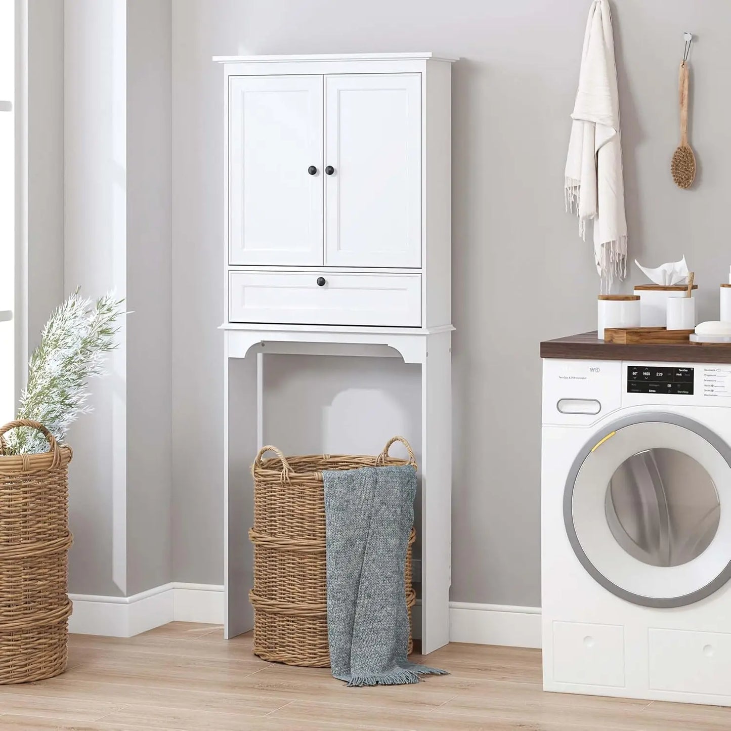 Bathroom Over the Toilet Storage Cabinet with Tilt-Out Cube, White | Space-saving Organizer for Small Bathrooms, Doors Conceal C