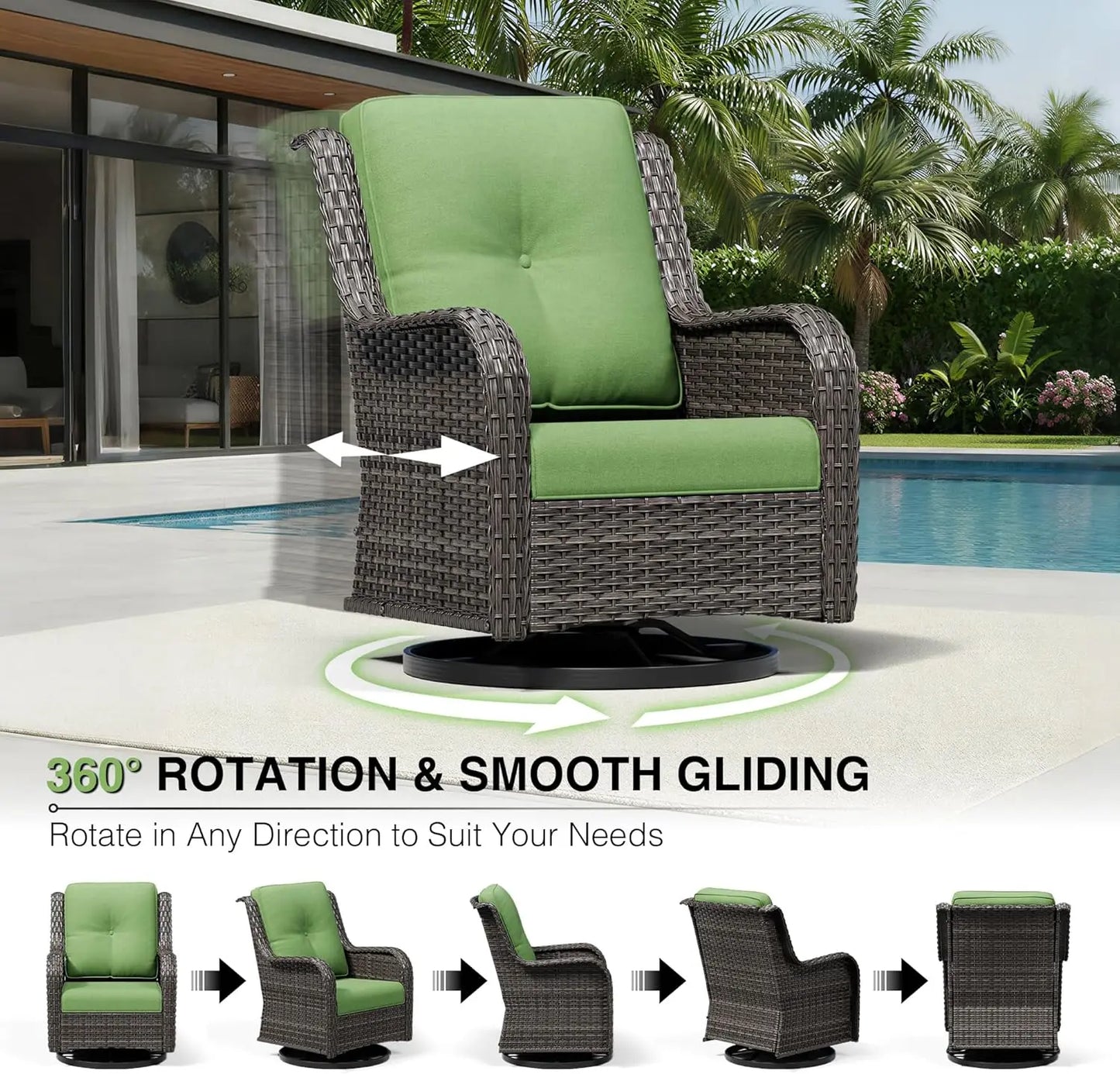 ZHENDAI Outdoor Swivel Rocker Patio Chairs Wicker High Back