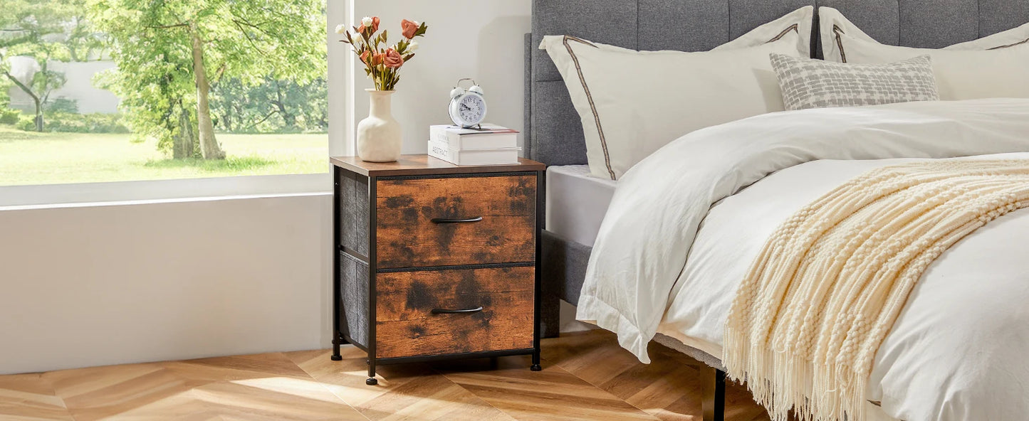 JHK Nightstand Bedside Table With Fabric Drawers For Bedroom Furniture