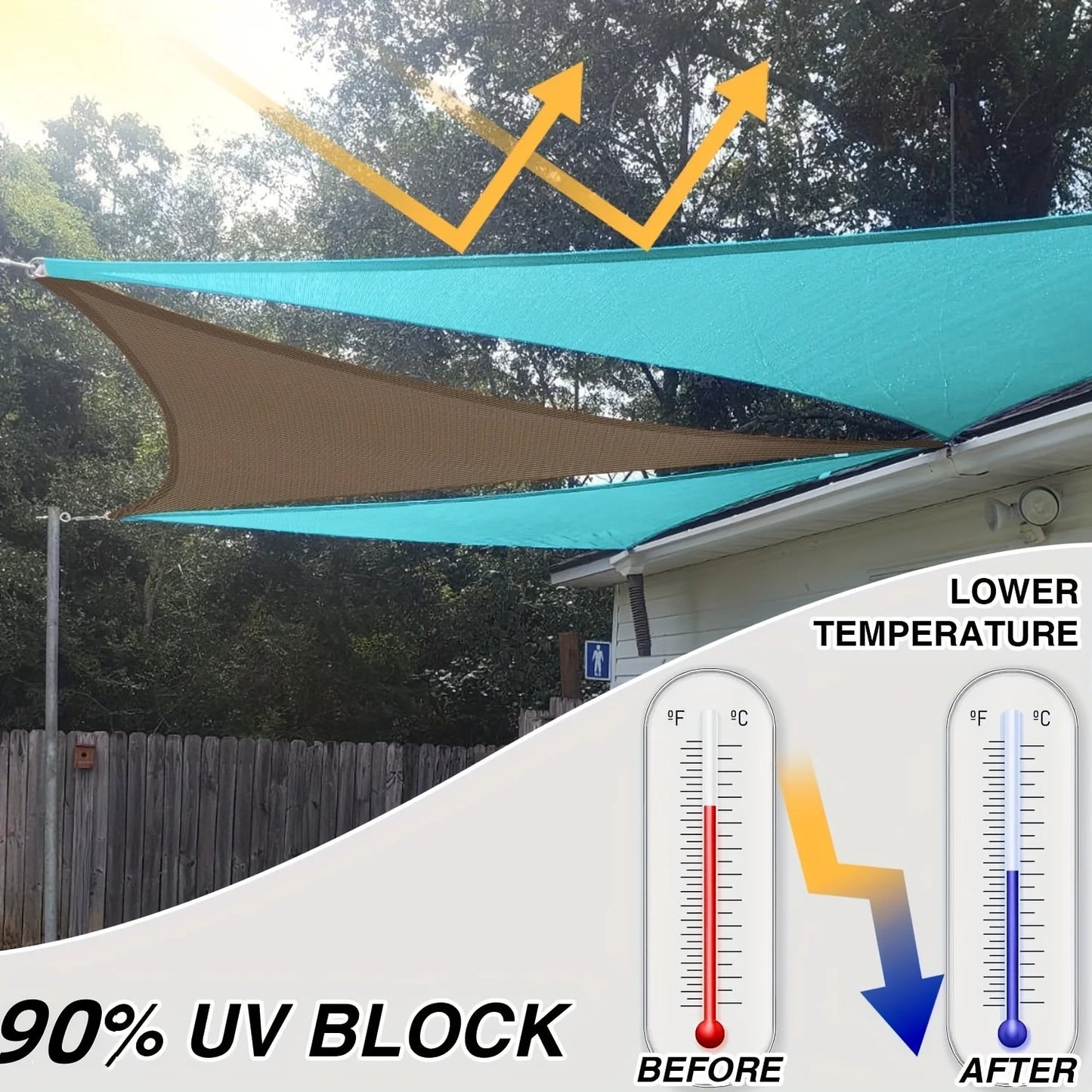 16' x 16' x 16' Sun Shade Sail Triangle Canopy, Permeable Shade Cloth Fabric Sunlight Block Patio Cover HDPE Deck Awning for Out