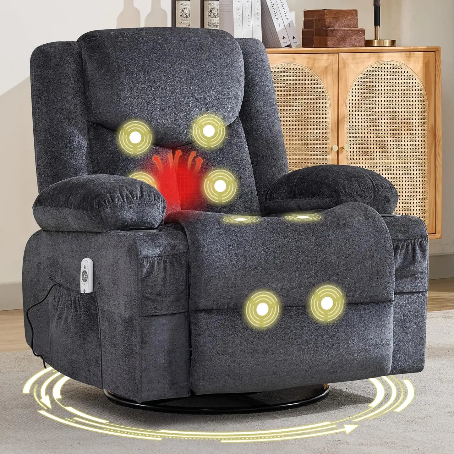 Swivel Recliner Chair With Massage And Heat Side Pocket