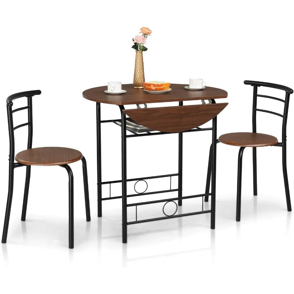NONED Drop Leaf Round Folding Dining Table Set 3 Pieces For Small Spaces