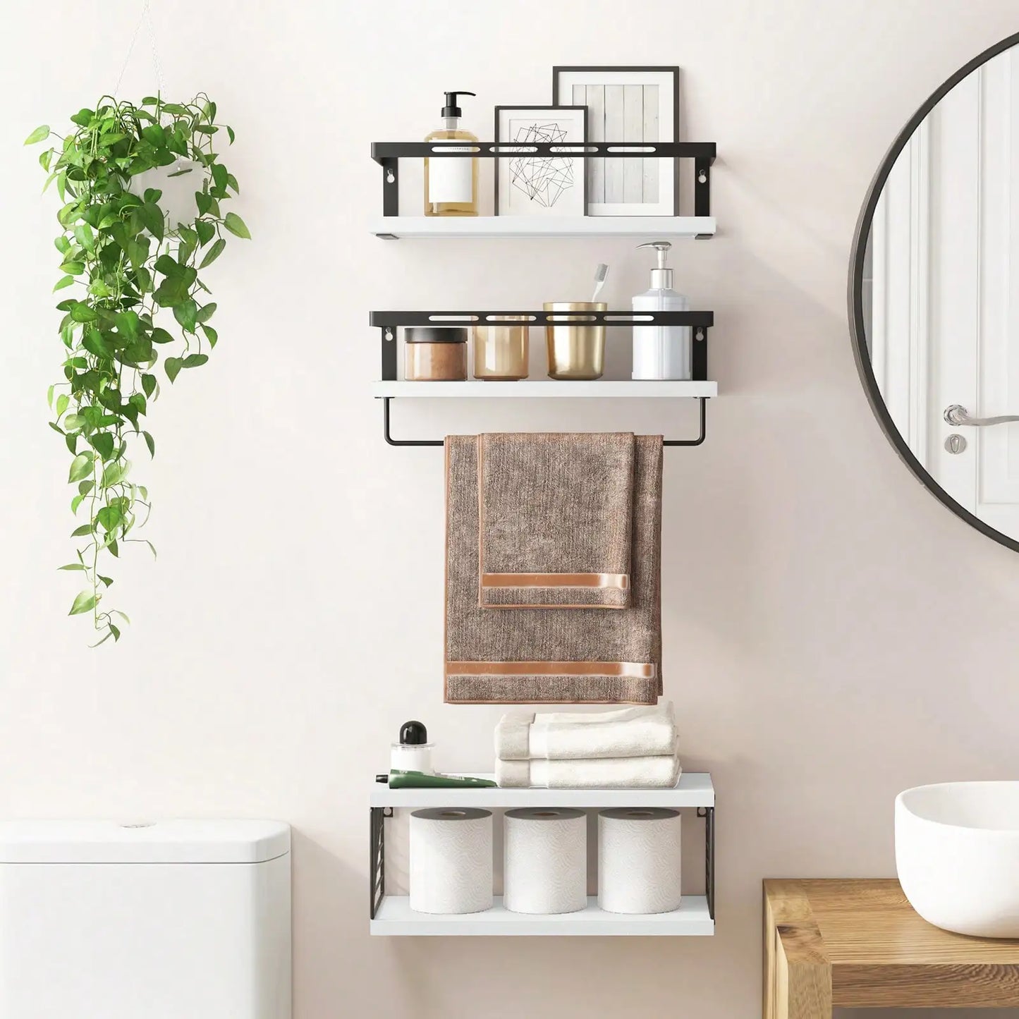Wall Mounted Bathroom Shelves Over Toilet Rustic Wood Metal Frame