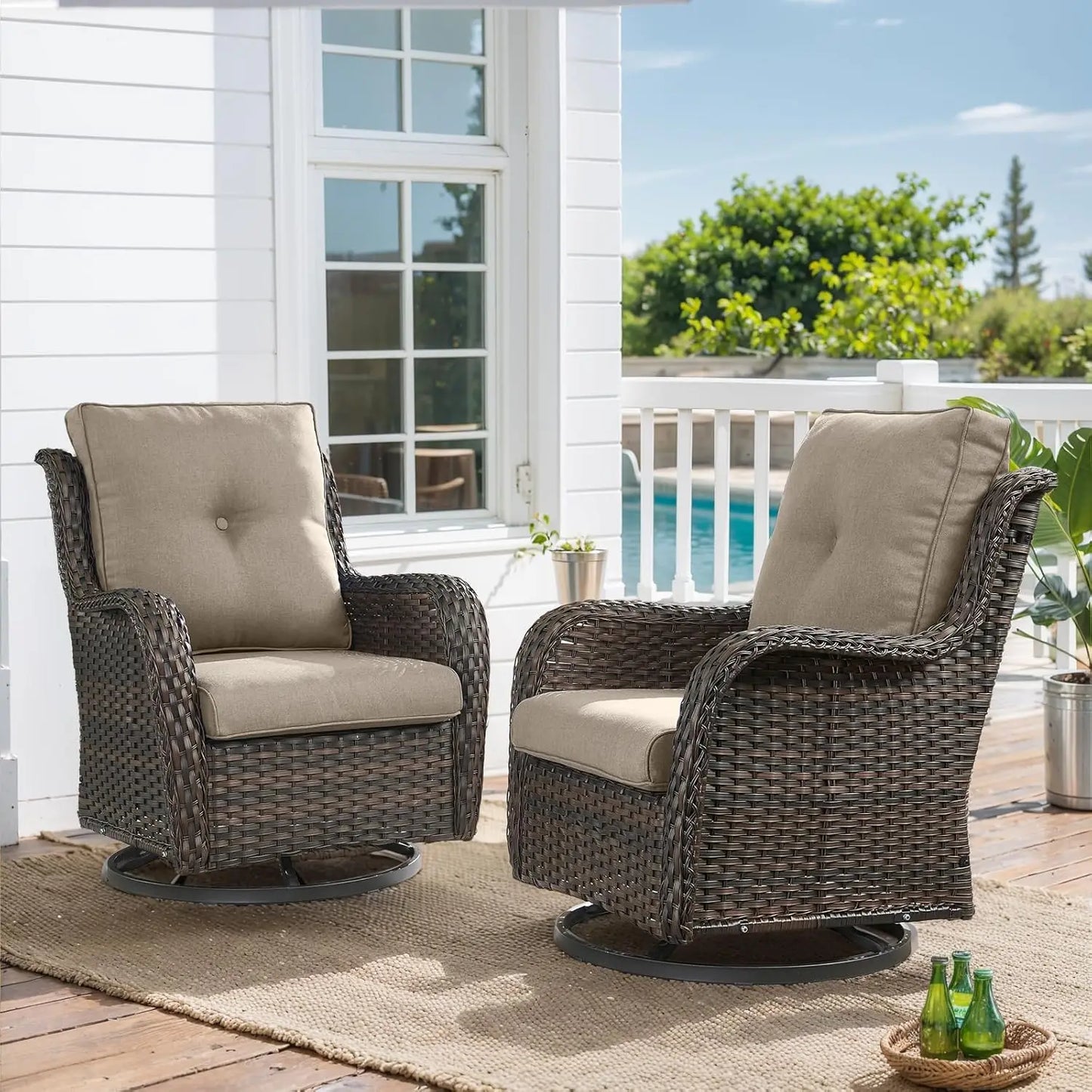 Outdoor Rattan Wicker Swivel Rocker Patio Chairs Set