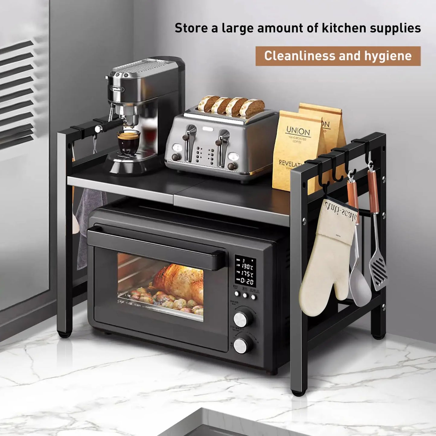 Expandable Microwave Shelf Organizer For Countertop Storage Rust Proof