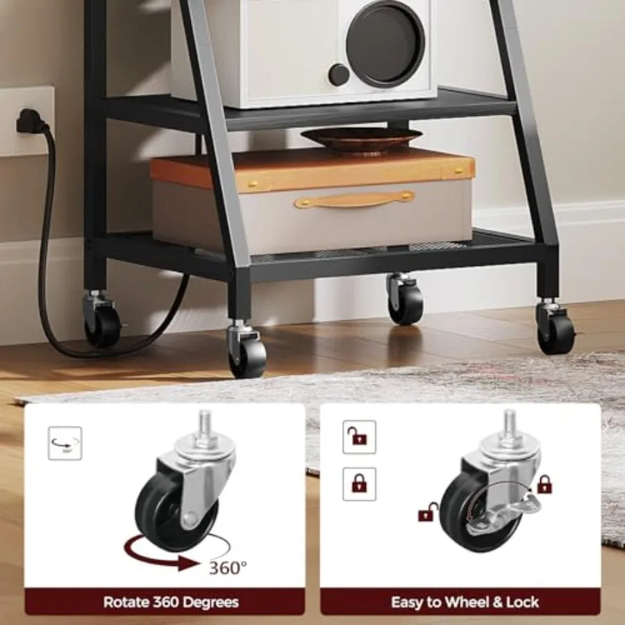 Rolling TV Stand with Mount, Corner TV Console with Wheels Up to 50 Inch, Entertainment Center with Storage, Small TV Stand wit
