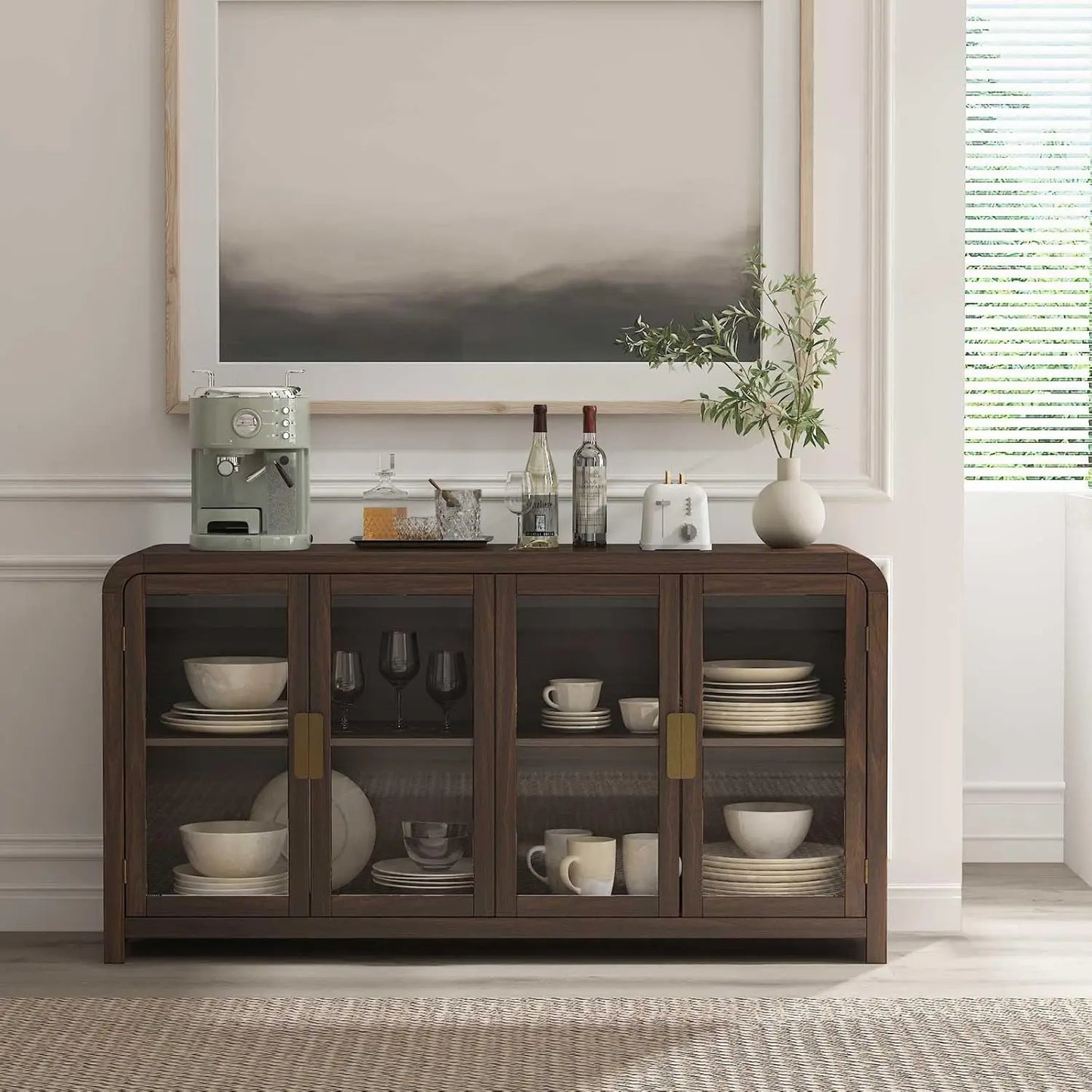 Oak Sideboard Buffet Cabinet With Storage And Adjustable Shelves