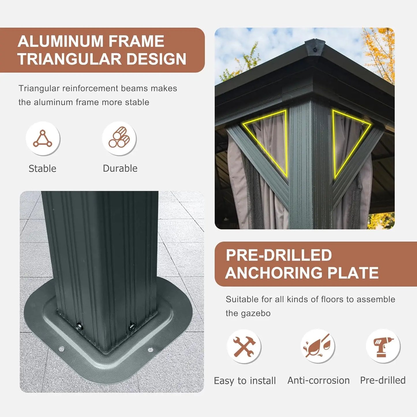 Hardtop Aluminum Gazebo Galvanized Steel Double Roof