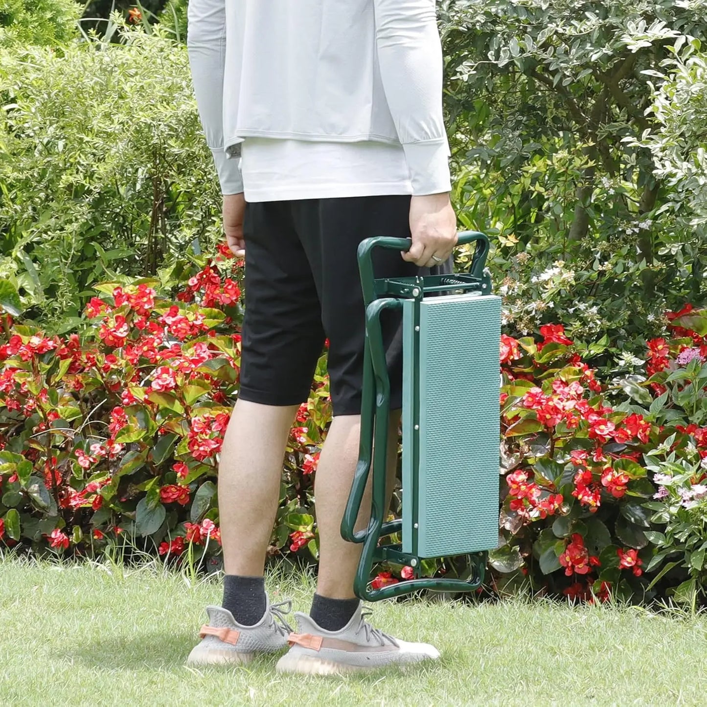 Folding Garden Kneeler Seat Garden Bench Stool with Handles, Multi-use Pouch,