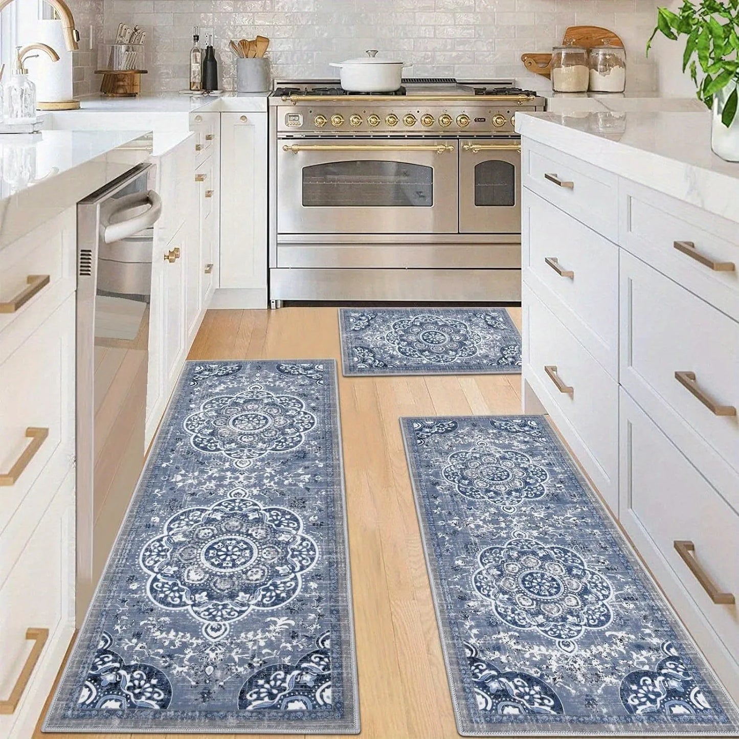 Bohemian 3 Piece Kitchen Floor Mat Set Non Slip Rug
