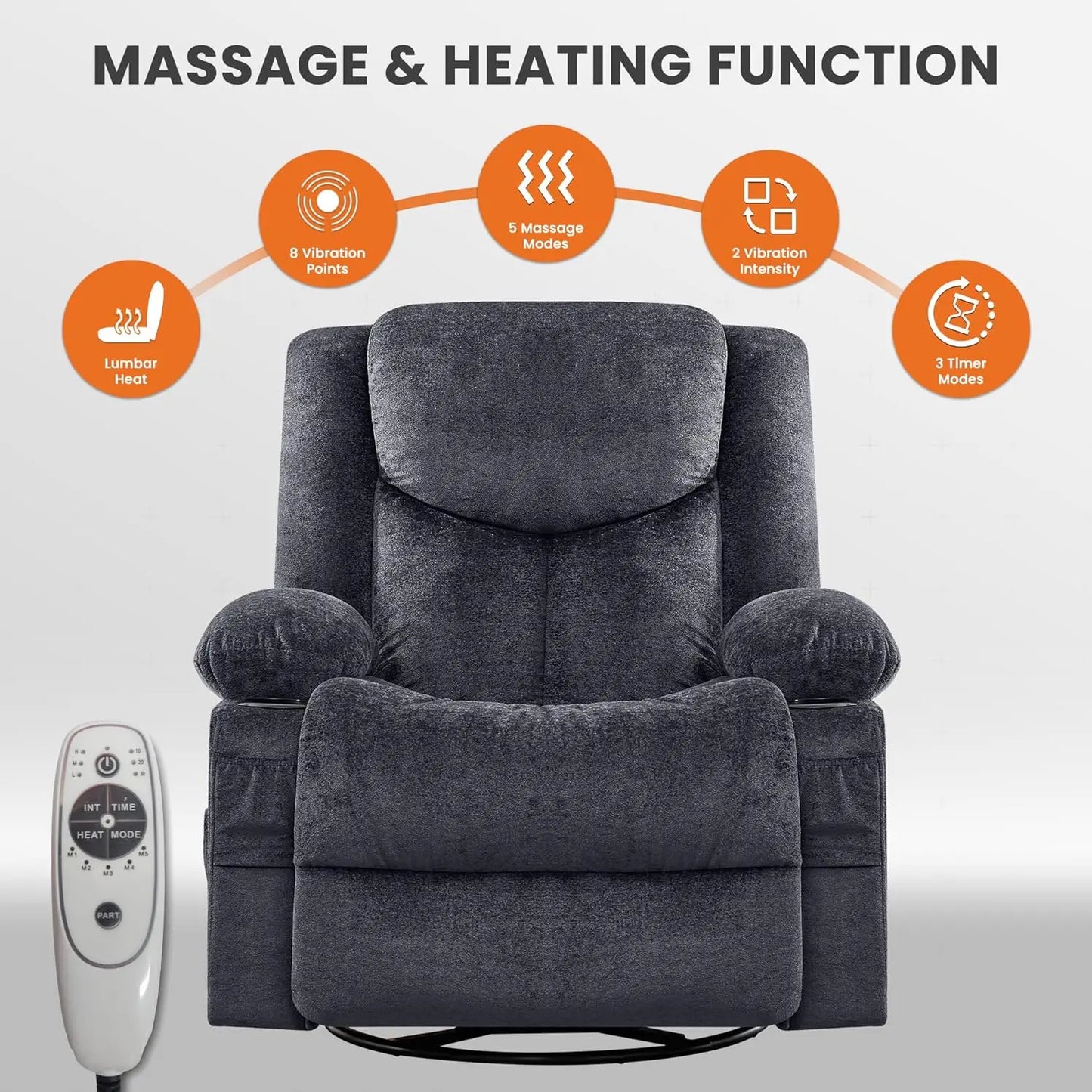 Swivel Recliner Chair With Massage And Heat And Cup Holders