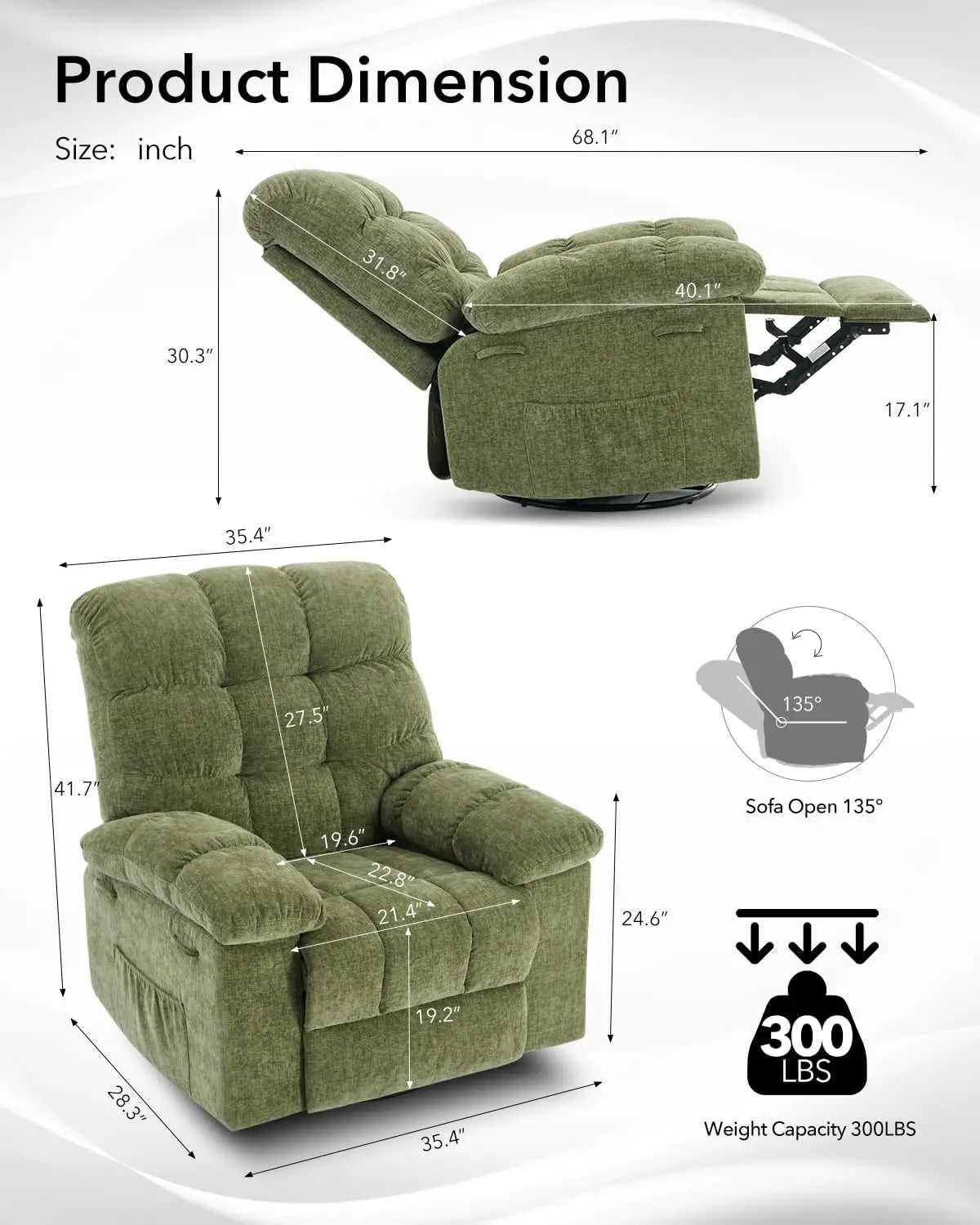 HiMISS Rocker Recliner Chair For Adults Overstuffed Manual Glider