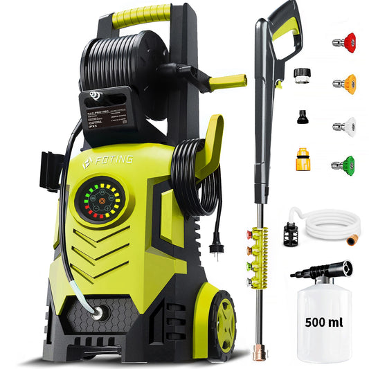FOTING 5000PSI 2.8-3.6GPM Pressure Washer 8-Level Touch Screen 34" Tall 4 Nozzles 500ml Foam Cannon for Cars Fences Driveways