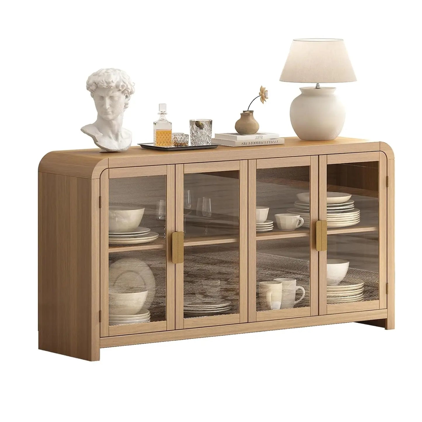 Oak Sideboard Buffet Cabinet With Storage And Adjustable Shelves