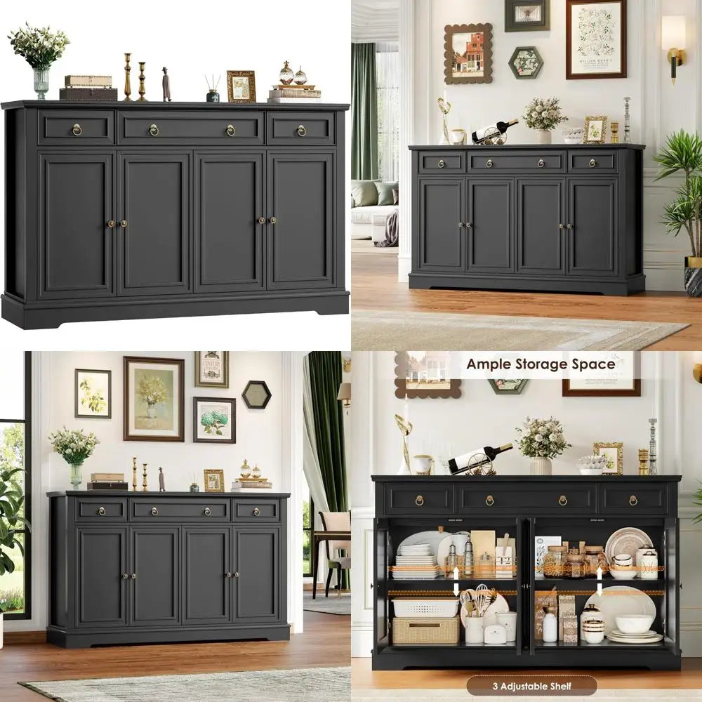 52.7" Large Buffet Cabinet Sideboard with 3 Drawers 4 Doors Wood Coffee Bar Kitchen Dining Room Storage, Customized