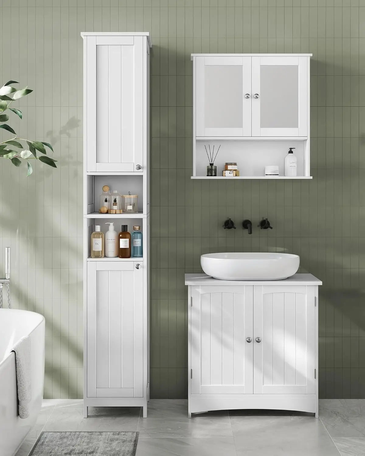 Tall Storage Cabinet with Lights, Slim Freestanding Cabinet with Adjustable Shelves, for Small Spaces, Bathroom, Living Room, Mo