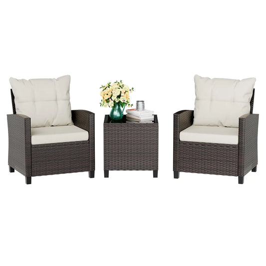 3 Piece Patio Furniture Set Outdoor Wicker Rattan Cushioned Bistro