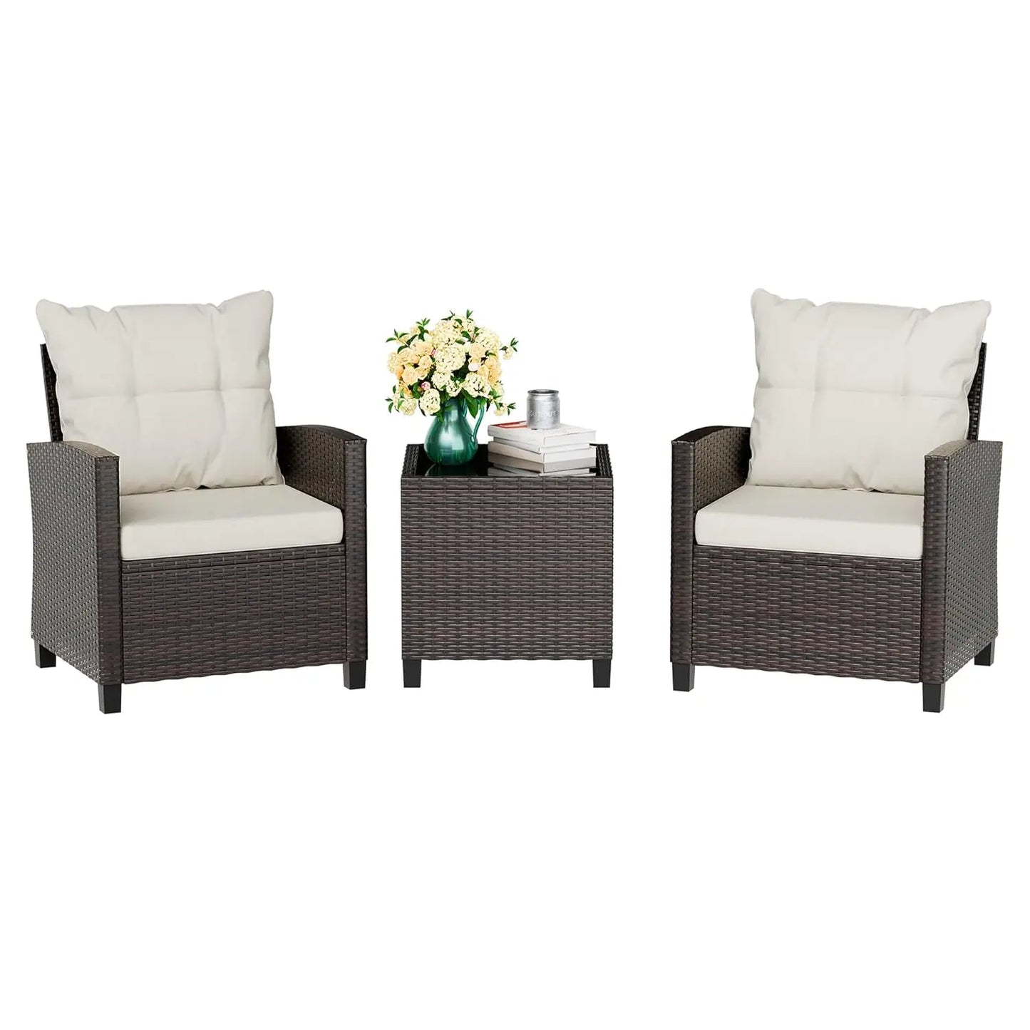 Patio Furniture Set Outdoor Wicker Rattan Bistro Cushioned Chairs