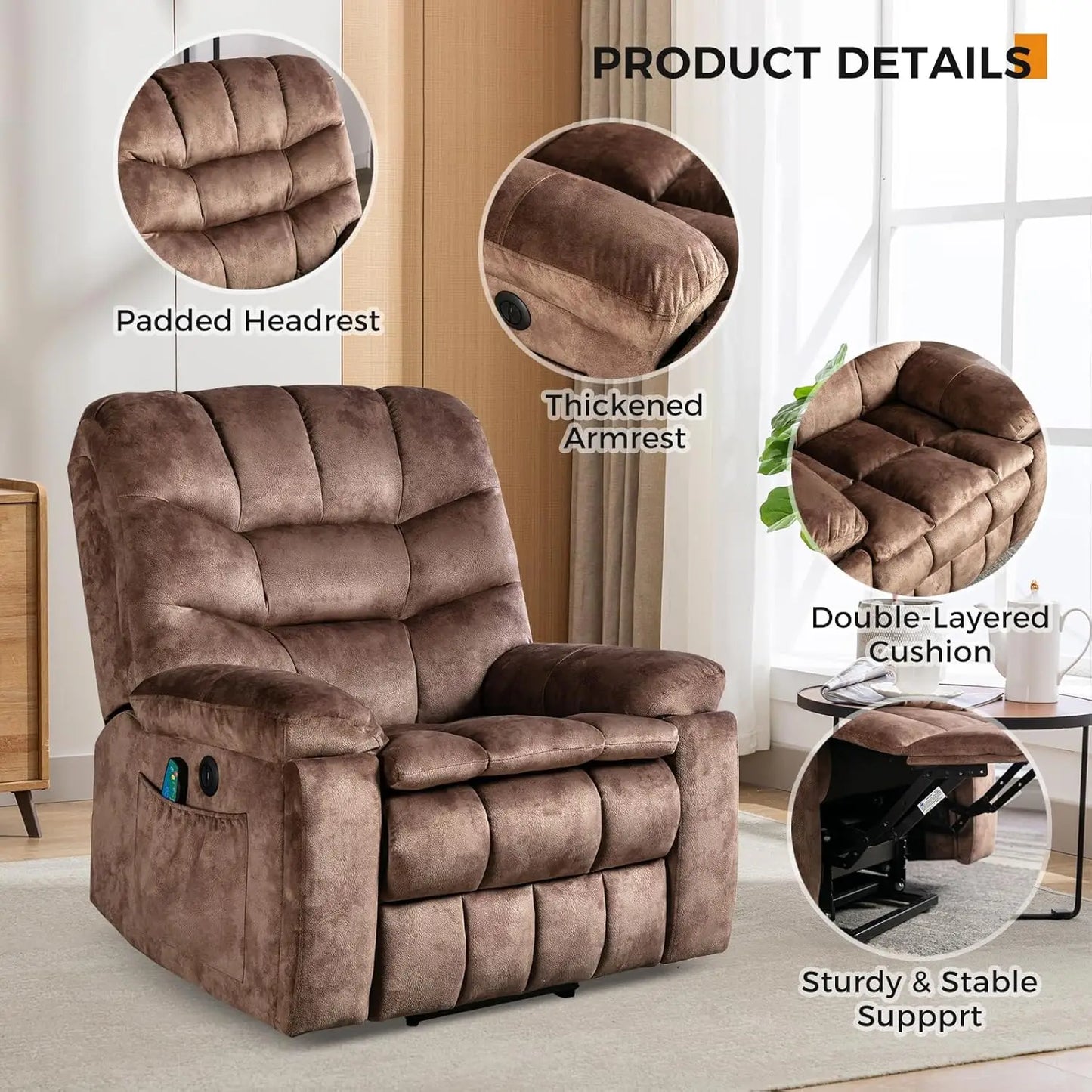 Large Power Lift Recliner with Massage and Heat for Elderly, Heavy Duty & Safety Motion Reclining Mechanism,, Customized