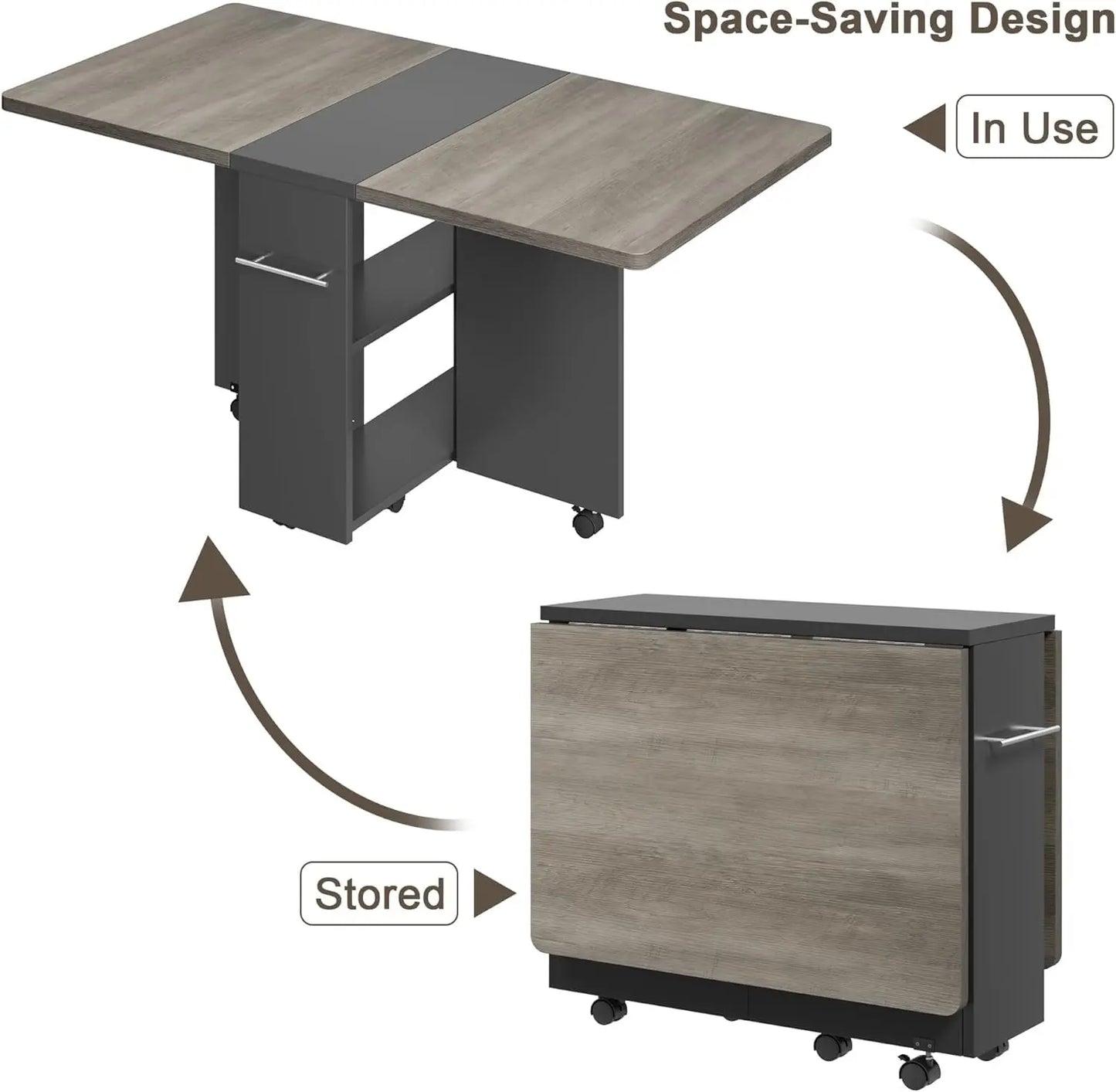 Folding Dining Table With 2 Tier Storage-Extendable Drop Leaf Space Saving Kitchen Dining Room Tables For 4,, Customized