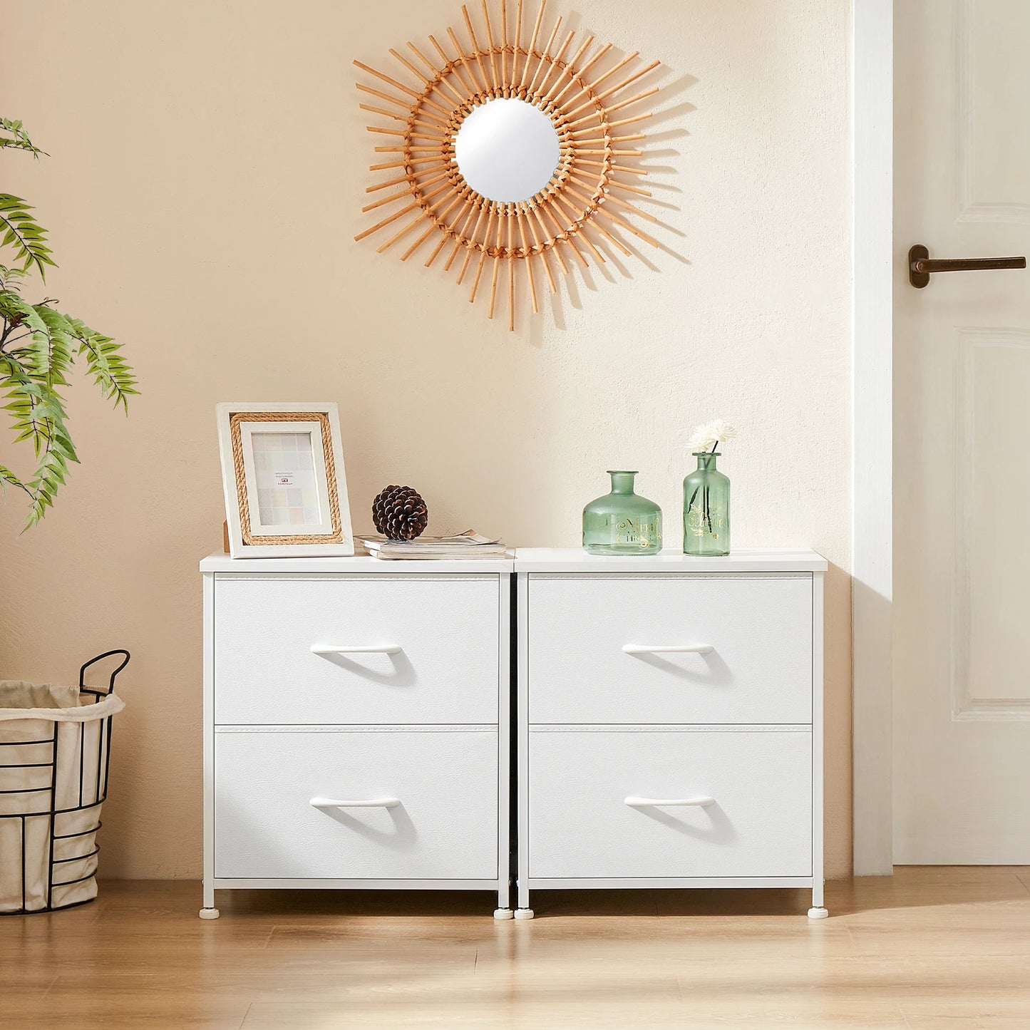 JHK Nightstand Bedside Table With Fabric Drawers For Bedroom Furniture