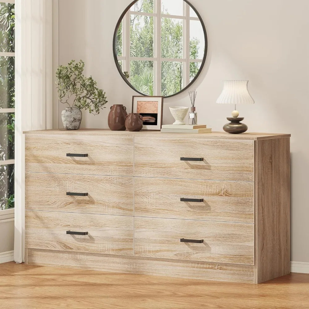 Dresser for Bedroom, 6 Drawer Double Dresser, Modern Chest of Drawers with Deep Drawers, TV Stand Large Storage Organizer