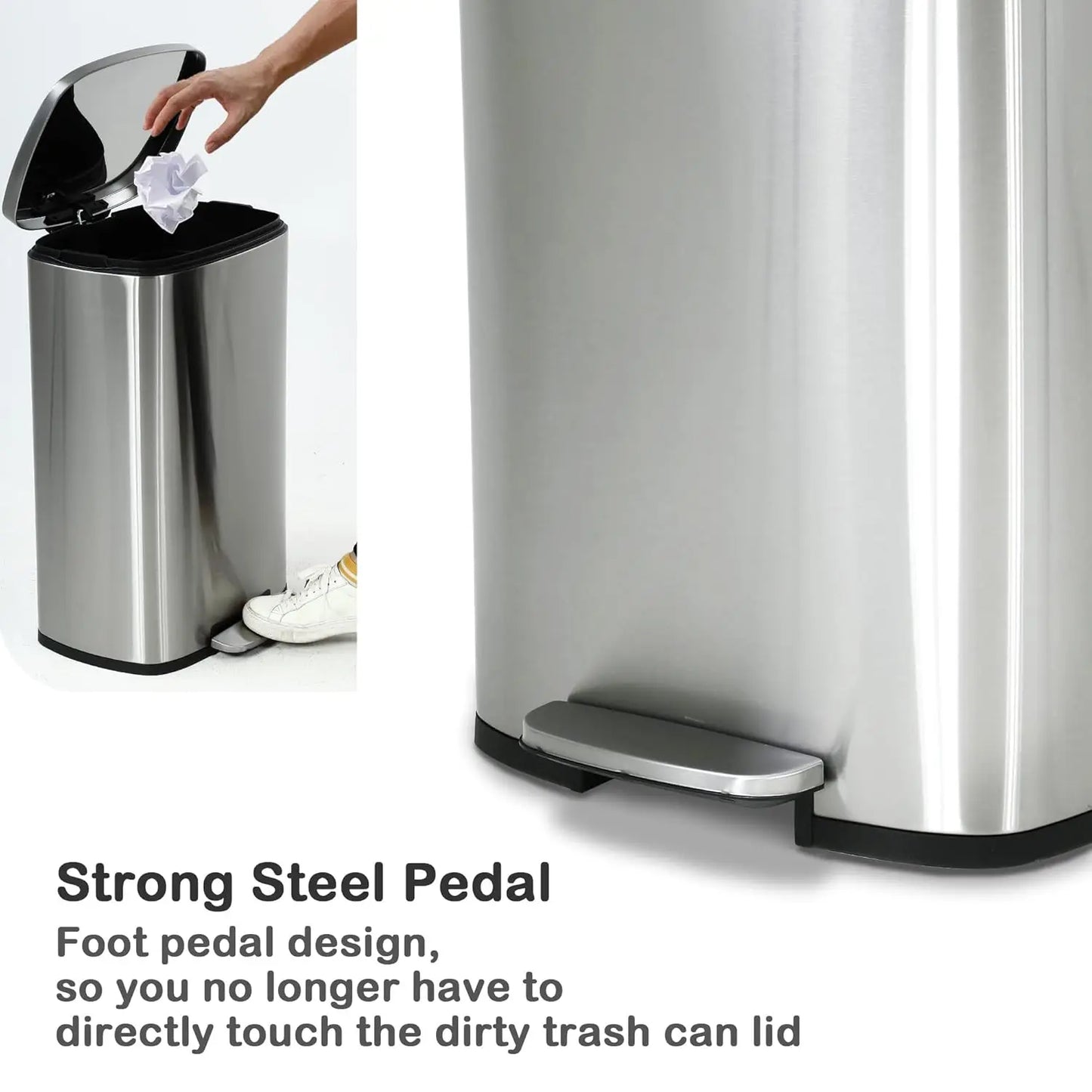 Stainless Steel Kitchen Trash Can With Lid And Foot Pedal
