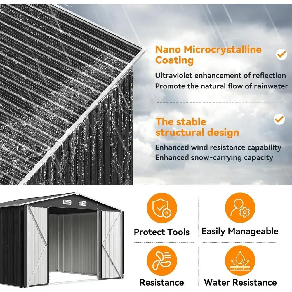 10x8ft Outdoor Metal Storage Shed with Lockable Doors, Weather-Resistant for Garden, Patio, Poolside Use
