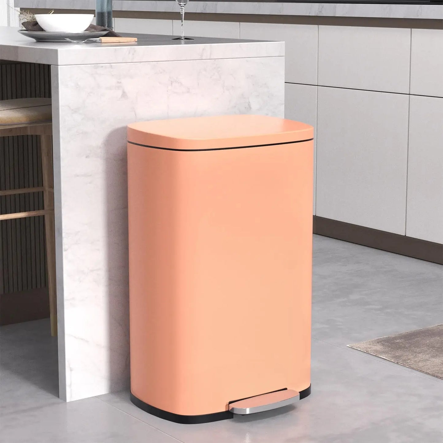 Stainless Steel Kitchen Trash Can With Lid And Foot Pedal