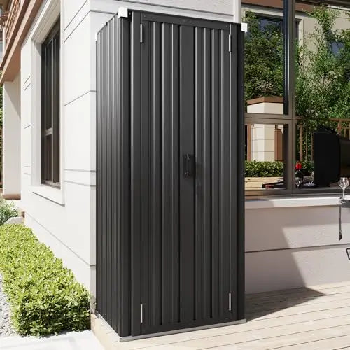 Dark Grey Tall Outdoor Storage Cabinet With Two Adjustable Shelves, Fully Weatherproof And Rust-Resistant For Garden Or Patio