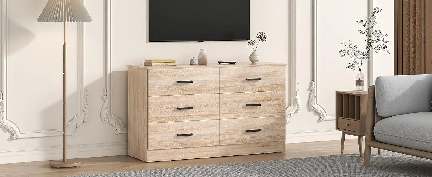 Dresser for Bedroom, 6 Drawer Double Dresser, Modern Chest of Drawers with Deep Drawers, TV Stand Large Storage Organizer
