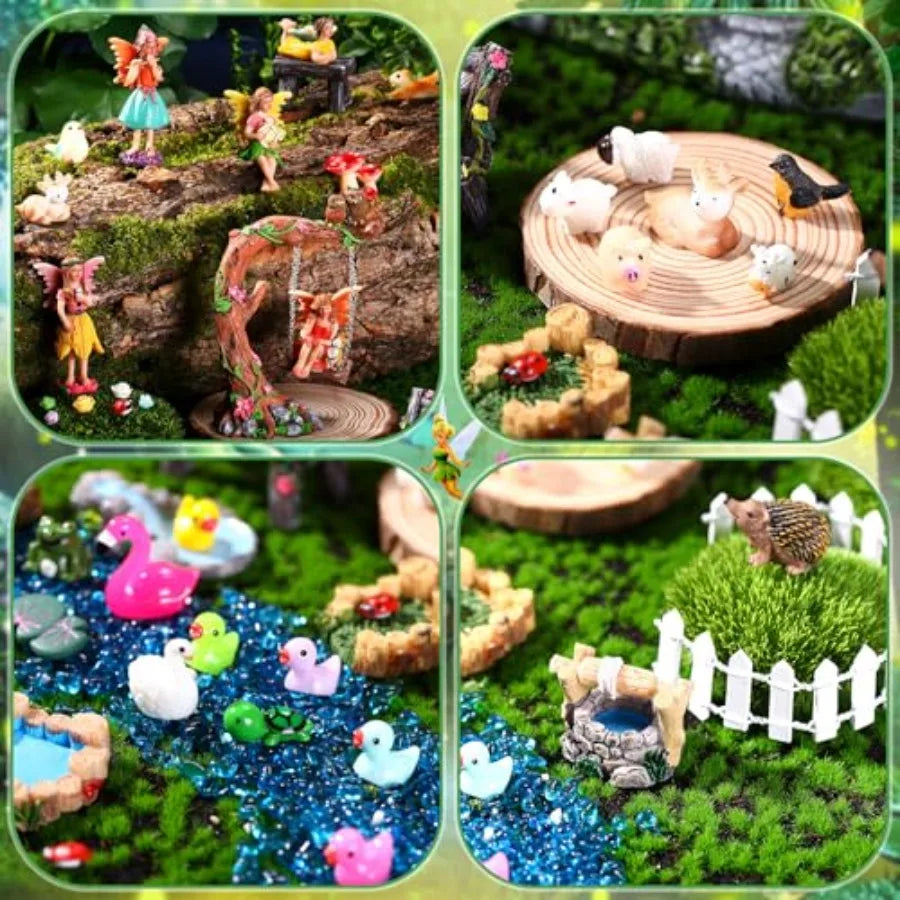 100 Pcs Fairy House Garden Kit Accessories Miniatures Fairy Figures Gnomes Mushroom House Solar Light Resin Dwarfs Statue Micro